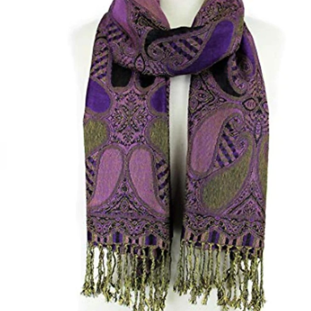 Purple Black Paisley Pashmina Scarf Shawl Wrap / Rave Scarves Women Accessories - Picture 4 of 7